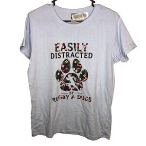 Light Blue Shirt Dogs & Rugby Graphic Tee New L